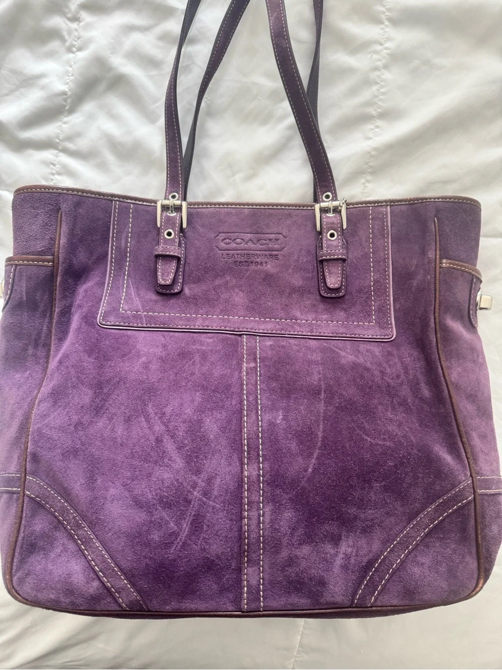 Vintage Y2K Hampton Coach Deep Purple Suede Tote Bag - Perfect Condition